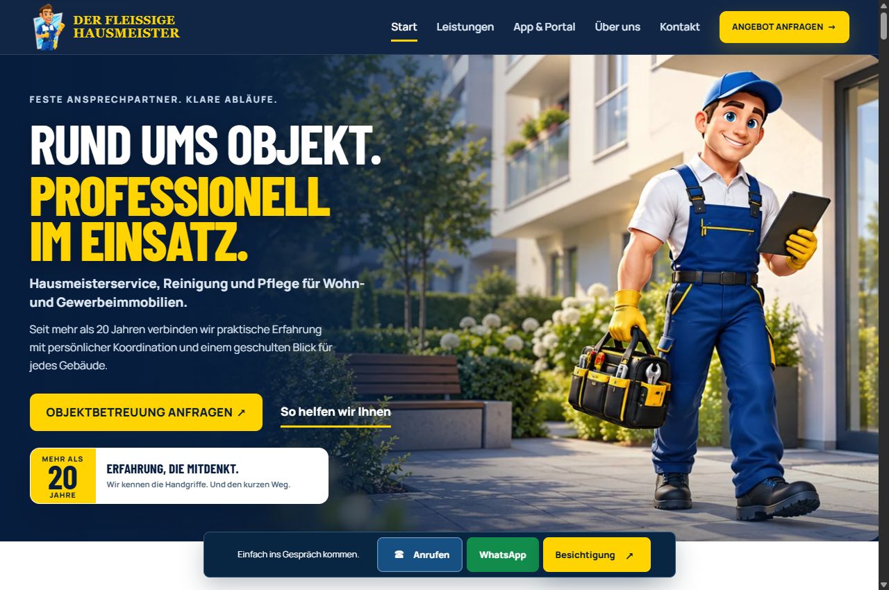 Aktueller Seitenauftakt des fleißigen Hausmeisters