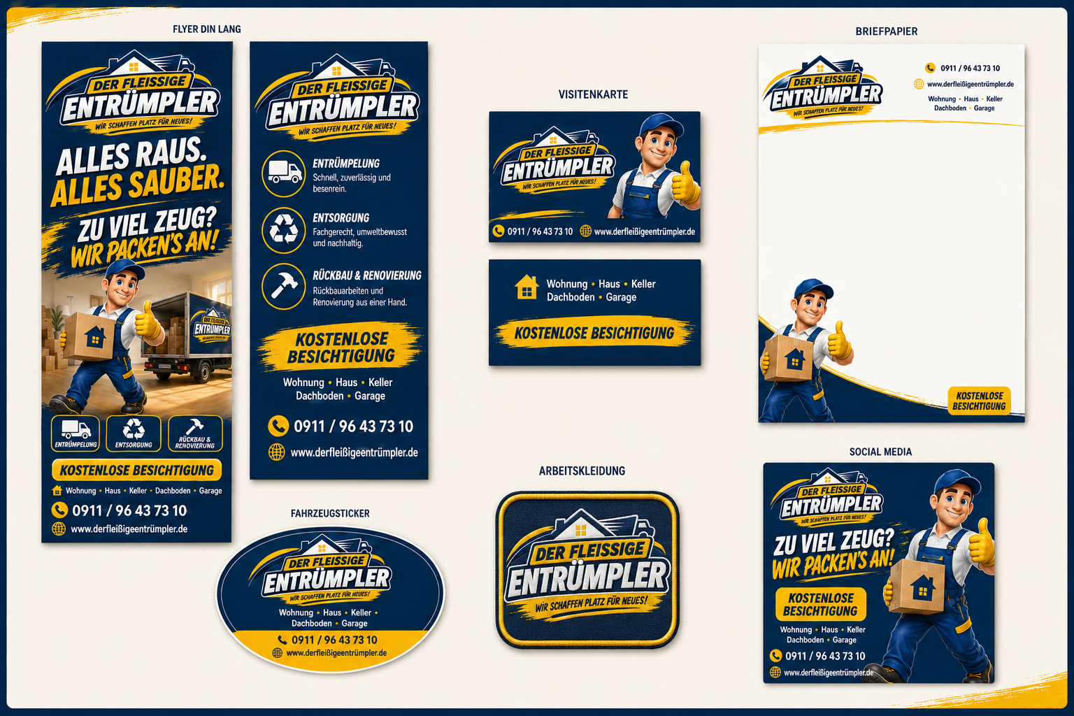 Entrümpler – Entwürfe für Flyer, Visitenkarten, Briefpapier, Aufkleber, Kleidung und Social Media